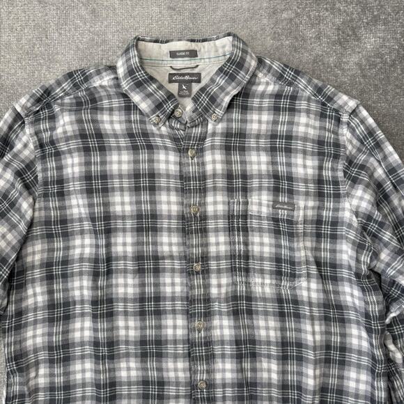 Eddie Bauer Shirt Mens Tall XL Gray Plaid Button Down Long Sleeve Classic Fit - Picture 2 of 7